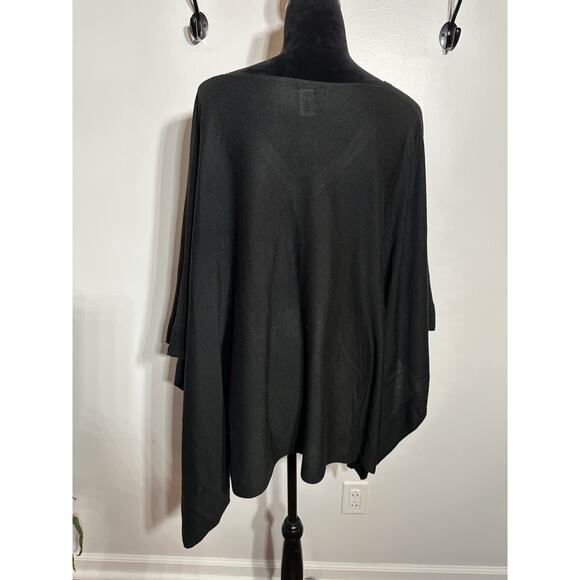 CATO Knit Poncho Womens OS Black Knit Sweater Tunic Top Shawl Veck Loose Coverup - Picture 2 of 8